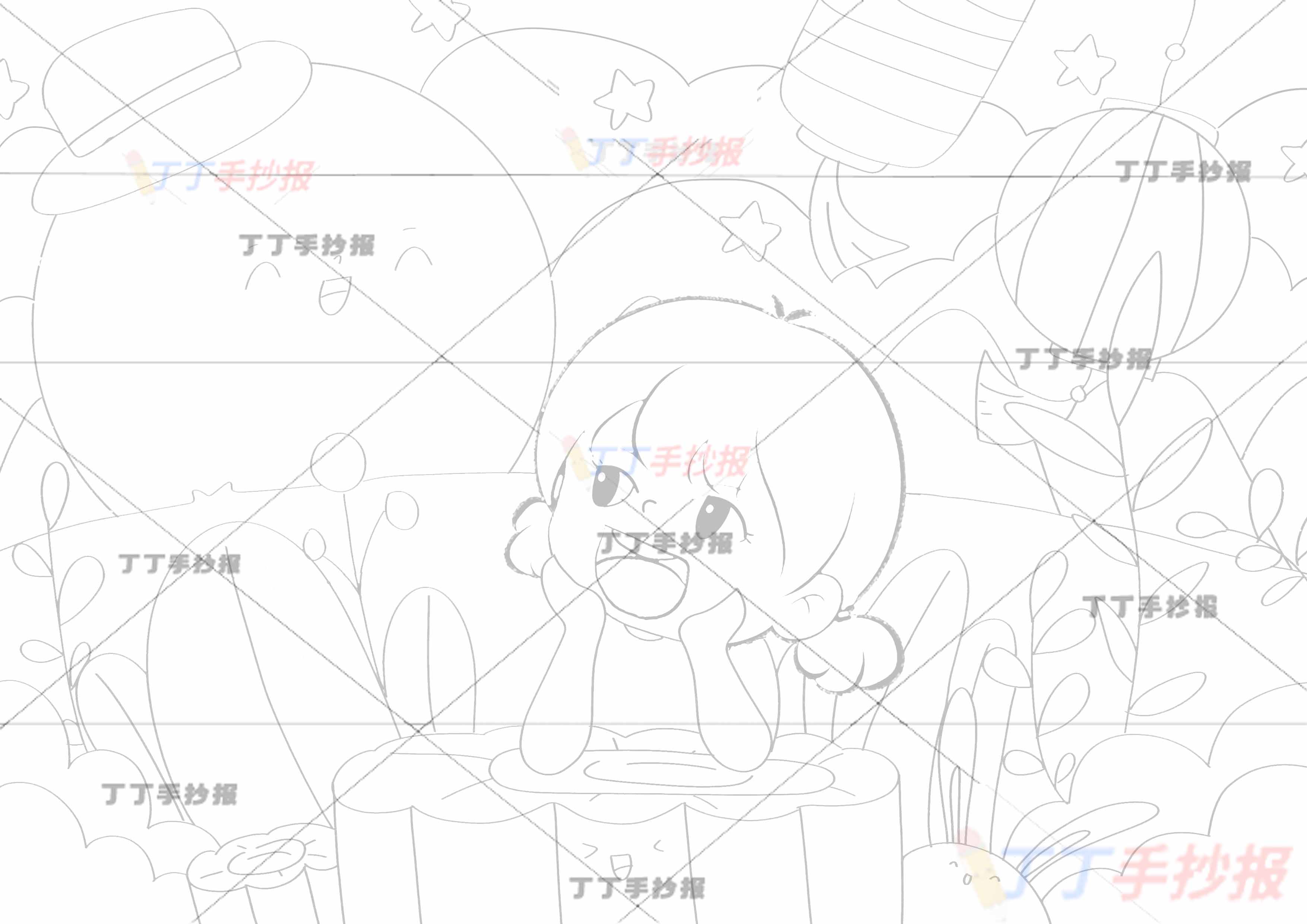 中秋节儿童画中秋绘画女孩看月亮