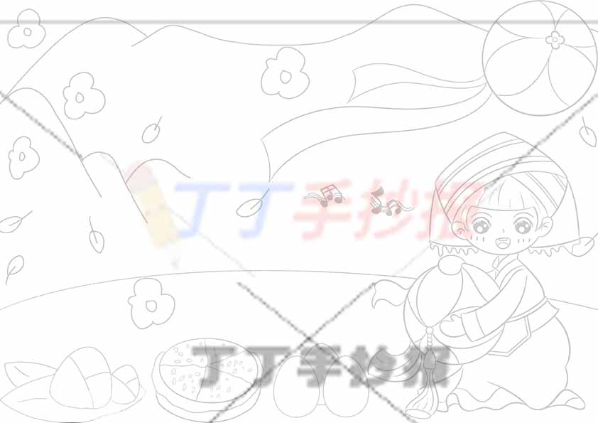 广西壮族三月三儿童画绘画女孩绣球