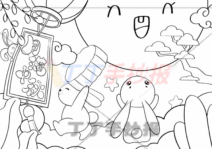 中秋节儿童画中秋绘画兔子月满中秋