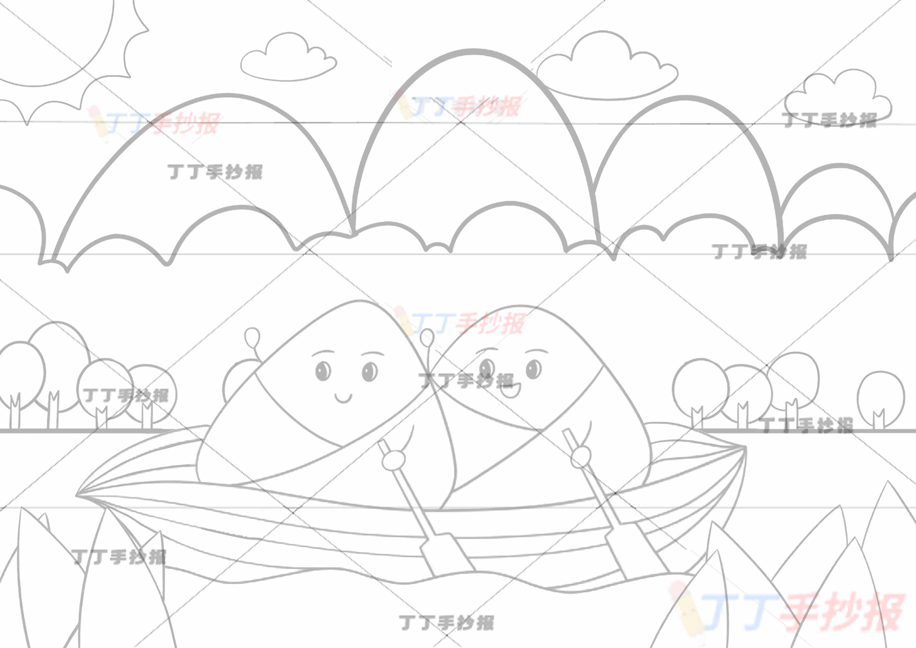 端午节儿童画主题绘画各色山峰