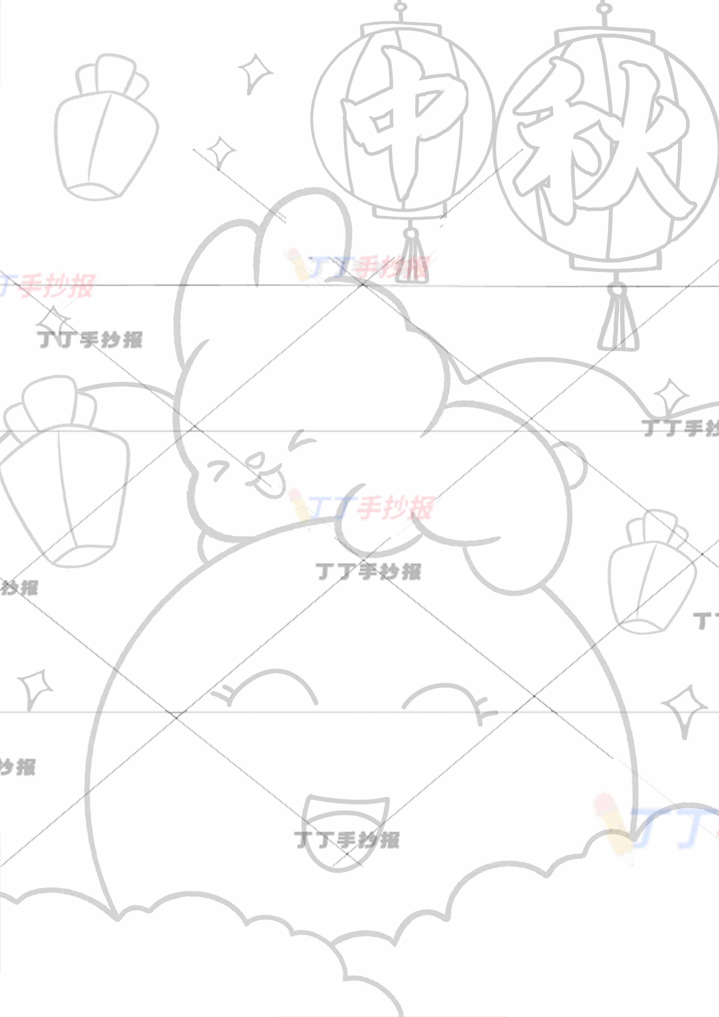 中秋竖版儿童画兔子简单右上灯笼