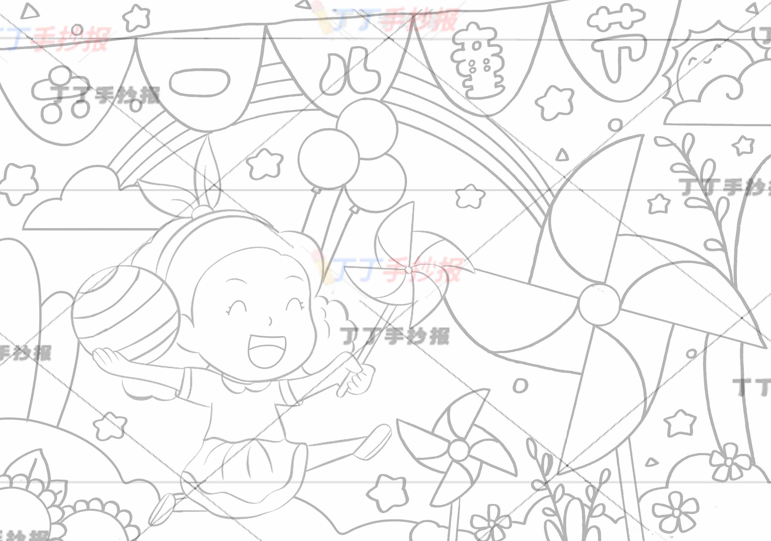 六一儿童节儿童画儿童绘画风车女孩