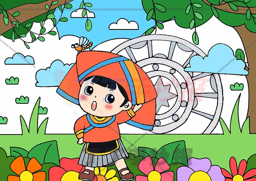少数民族儿童画主题民族团结绘画女生