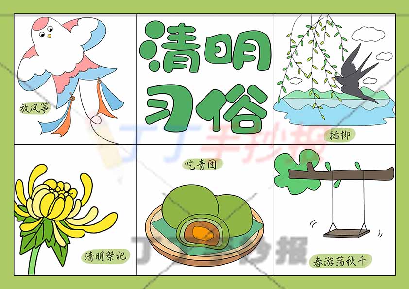 清明习俗手抄报清明节习俗六宫格