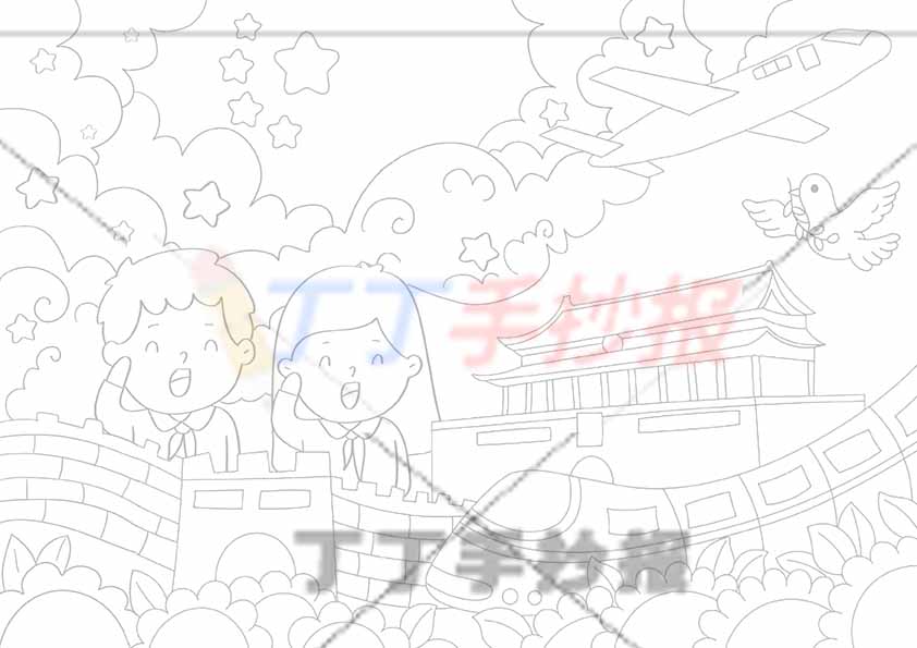 国庆节爱国儿童画绘画天空飞机