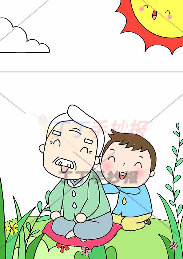孝亲敬老儿童画竖版孝敬绘画男孩
