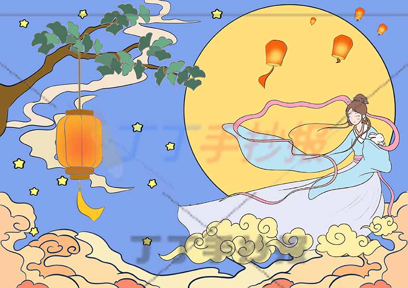 中秋节儿童画中秋绘画灯笼嫦娥奔月