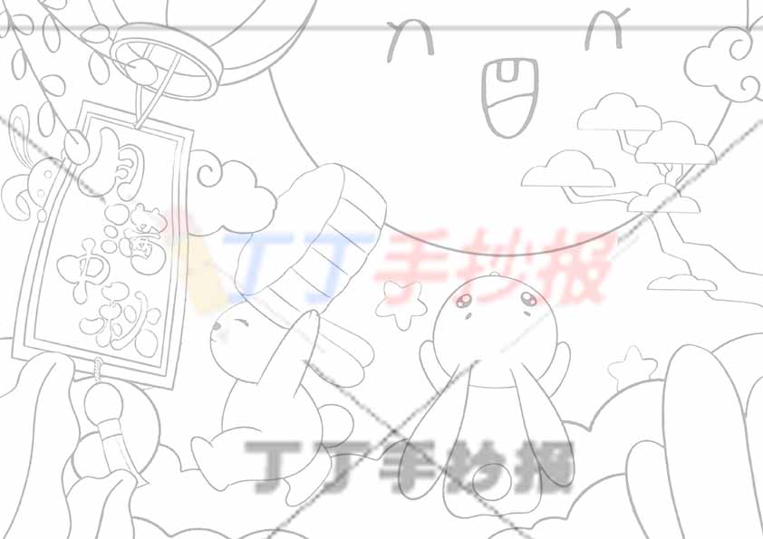 中秋节儿童画中秋绘画兔子月满中秋