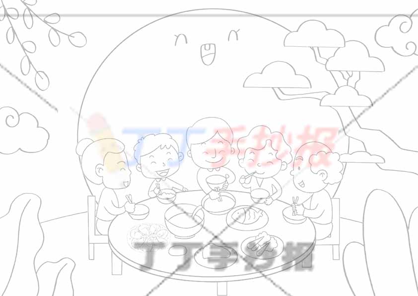 中秋节儿童画中秋话团圆绘画团圆男生