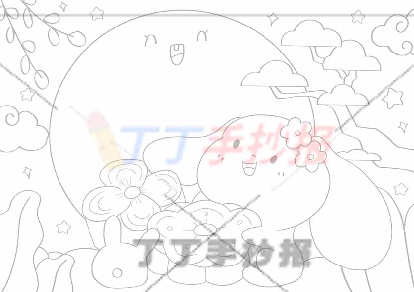 中秋节儿童画中秋绘画兔子月饼
