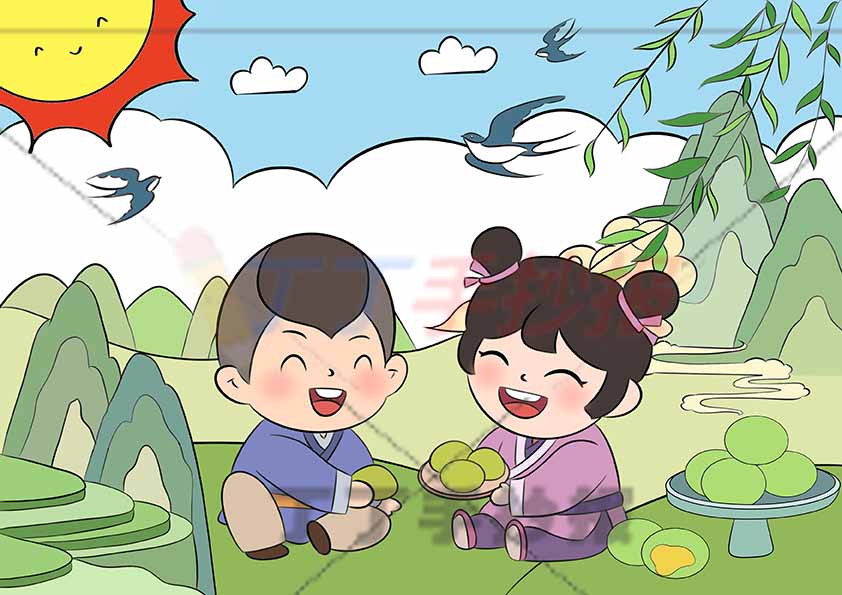 清明节儿童画清明节绘画男孩女孩