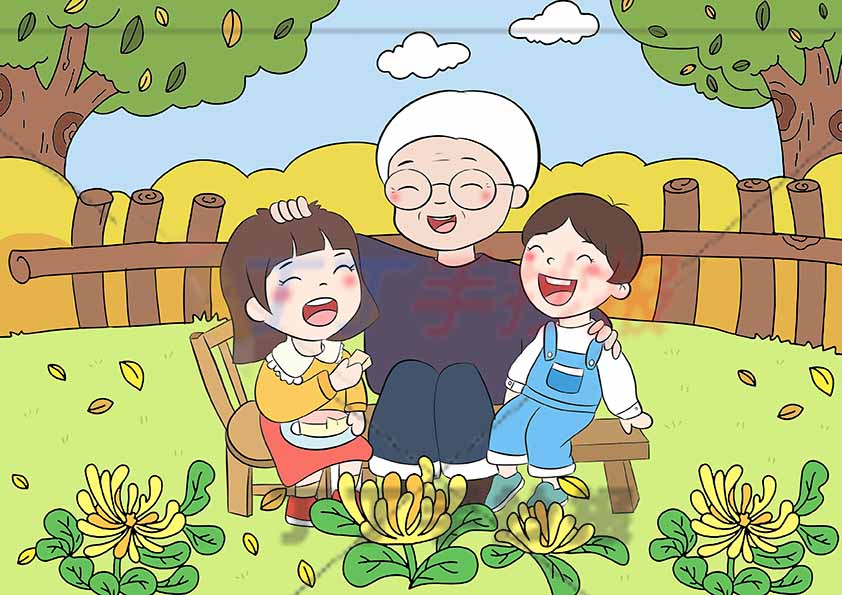 孝亲敬老儿童画孝敬绘画爷爷孙子孙女