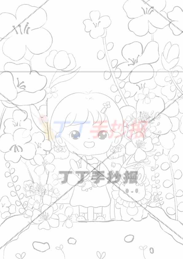 春天儿童画油菜花绘画竖版兔子