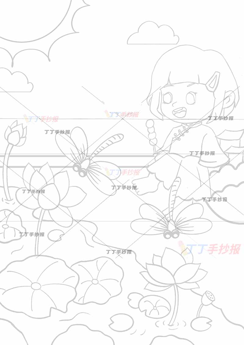 夏天儿童画竖版小女孩