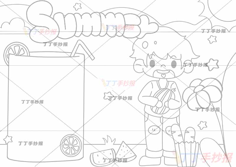 夏天英语手抄报抱西瓜男孩
