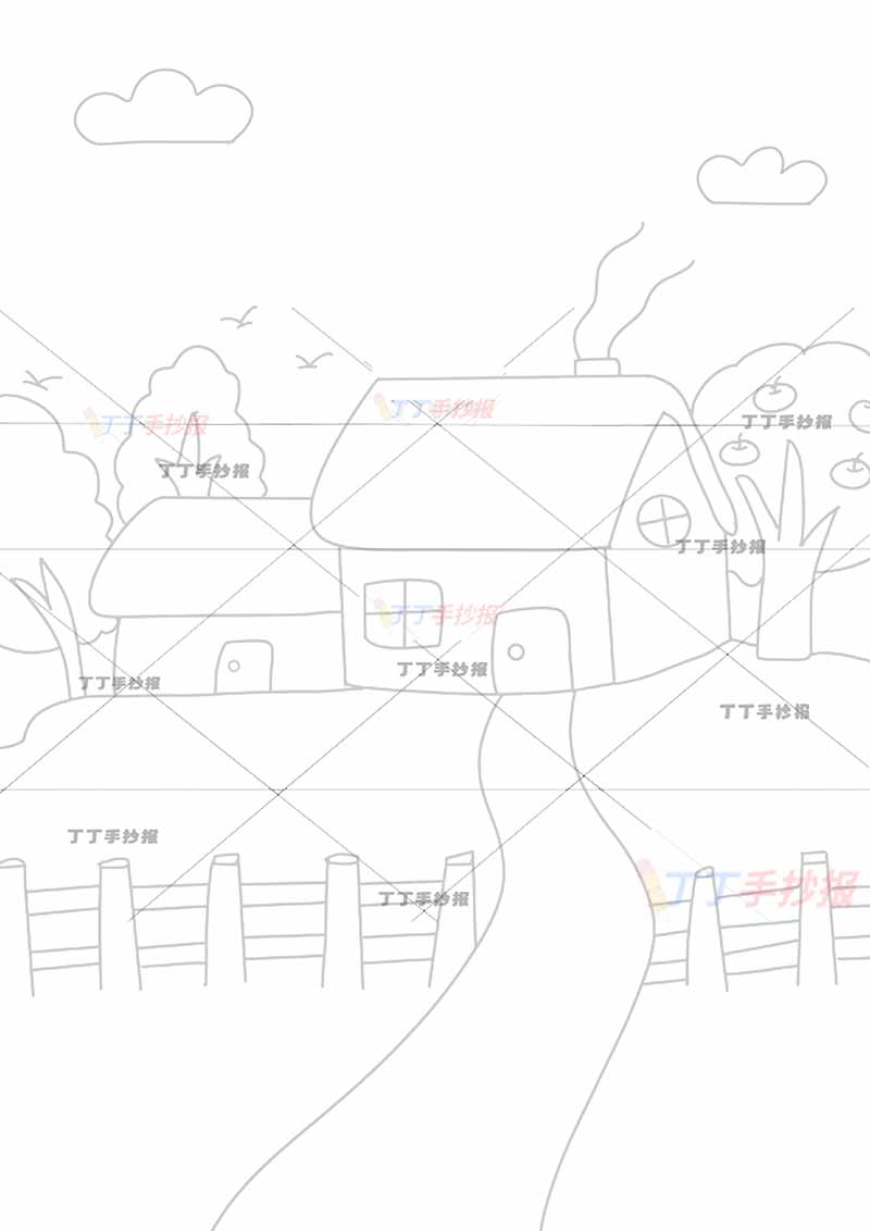 我的家乡儿童画竖版乡村简单房屋