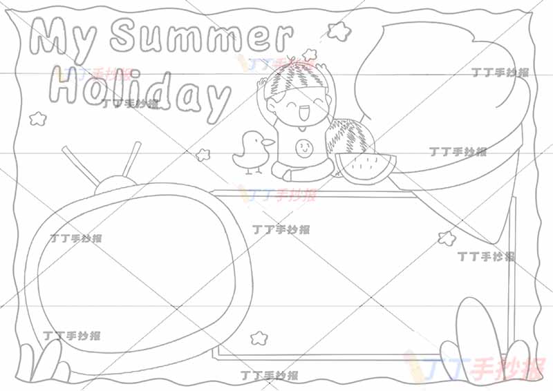 暑假英语手抄报my summer holiday我的暑假生活上方男孩