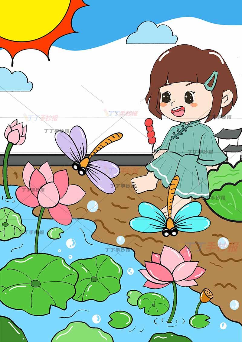 夏天儿童画竖版小女孩