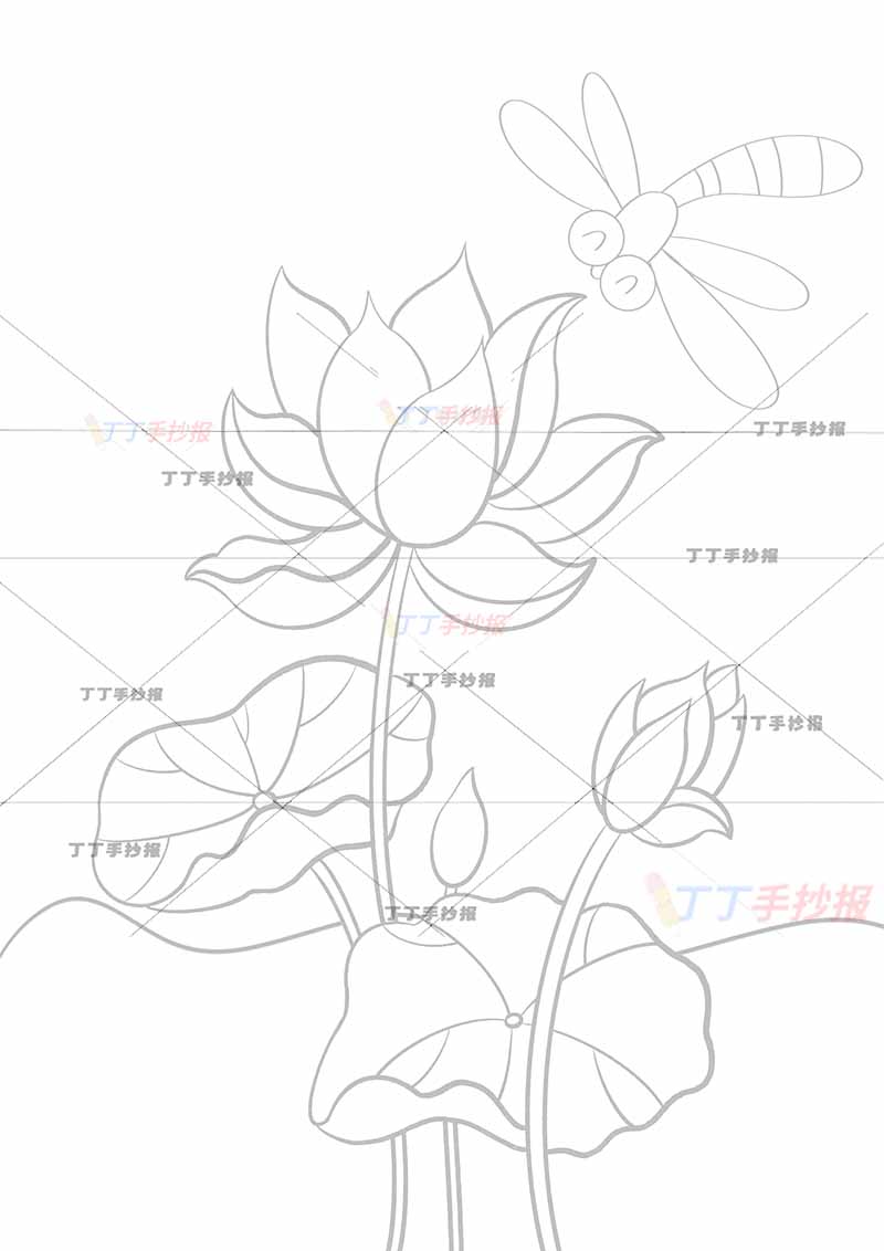夏天儿童画荷花海报蜻蜓