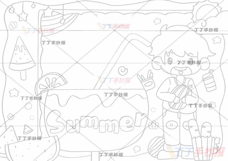 夏天英语手抄报男孩吃零食