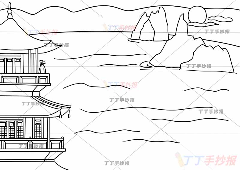 二年级古诗登鹳雀楼诗配画王之涣紫衣诗人