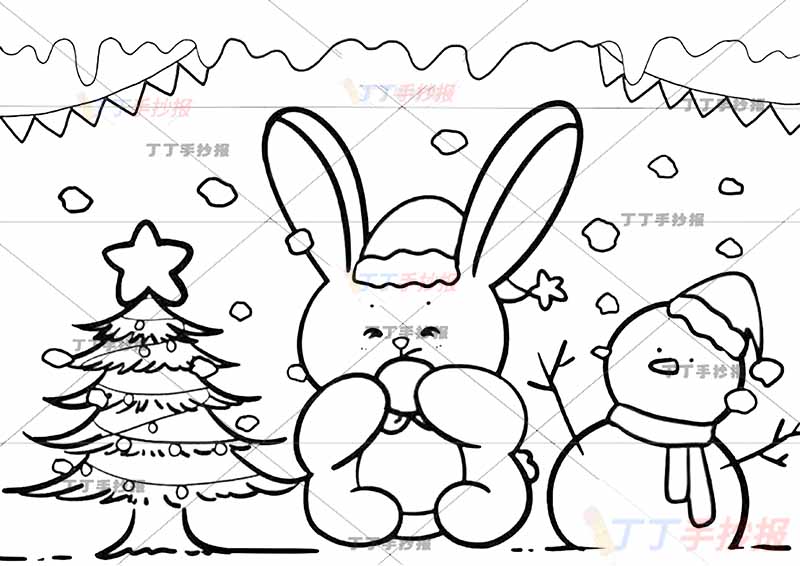 冬天儿童画兔子