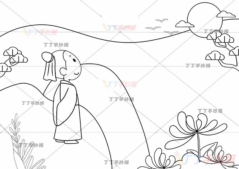 九月九日忆山东兄弟诗配画重阳三朵菊花