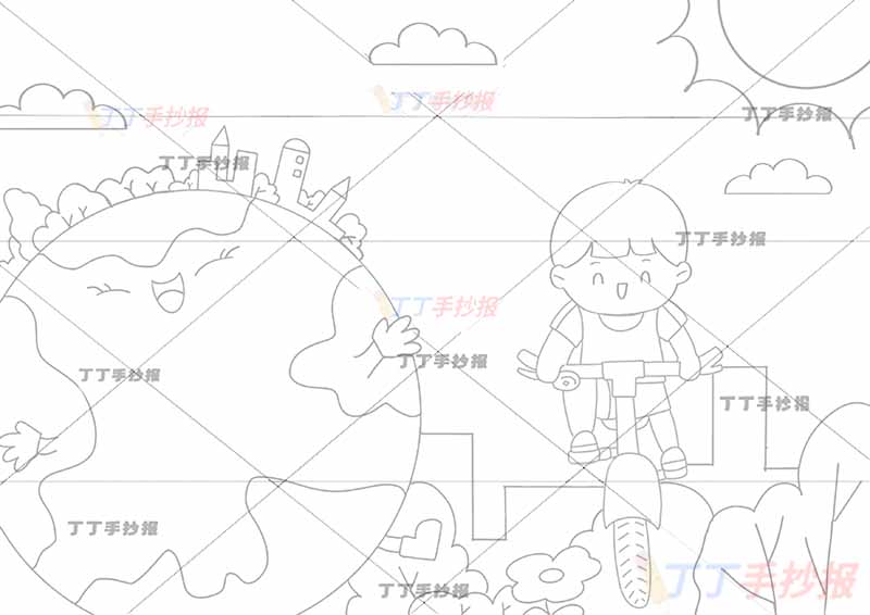 节能减排儿童画保护环境自行车男孩