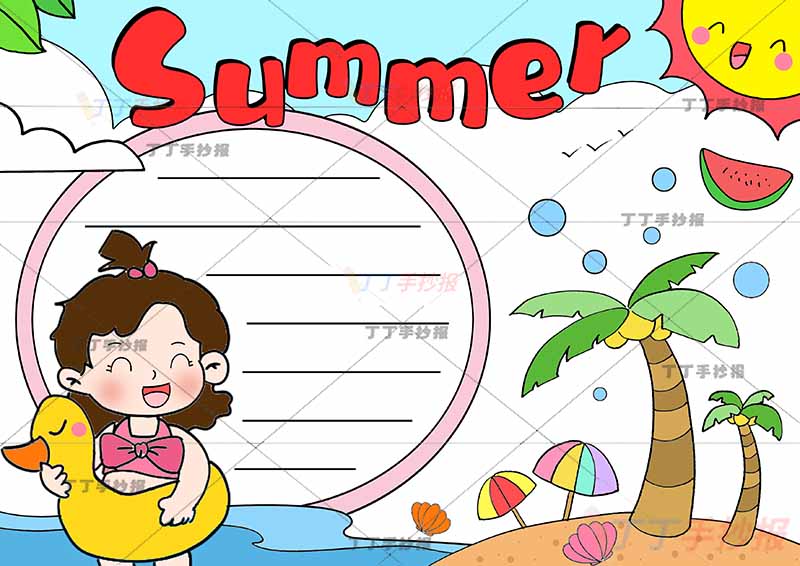 夏天英语手抄报左下鸭子女孩