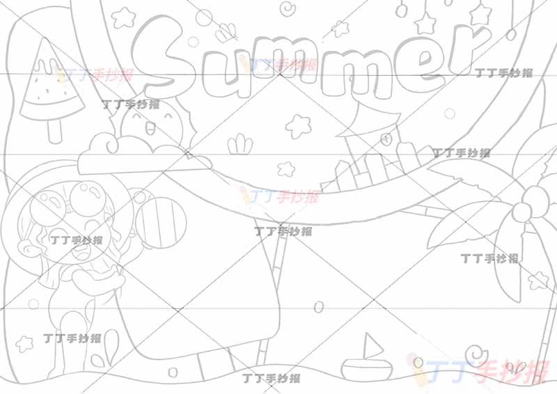 夏天英语手抄报女孩拿气球