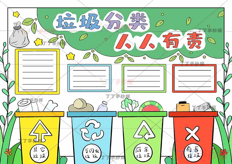 垃圾分类人人有责手抄报4边框