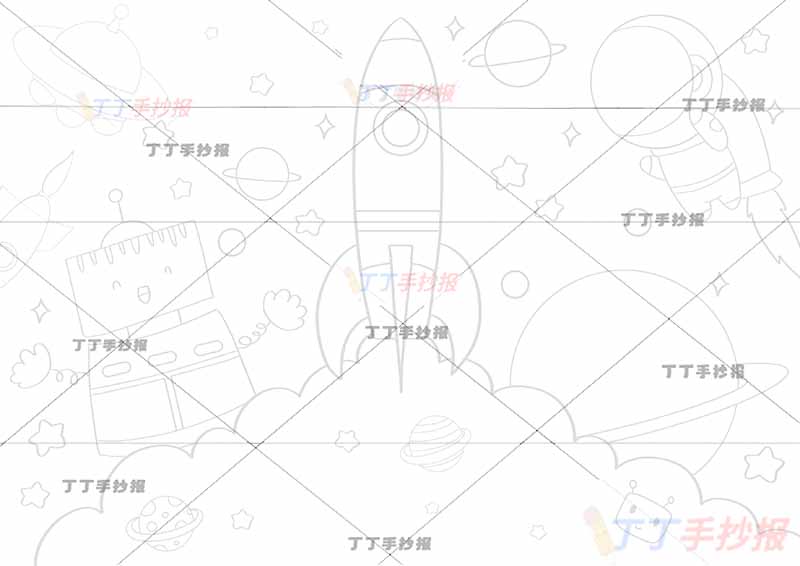 科幻画科技儿童画航空航天机器人宇航员