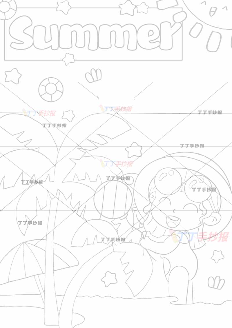 夏天英语竖版手抄报女孩拿起球