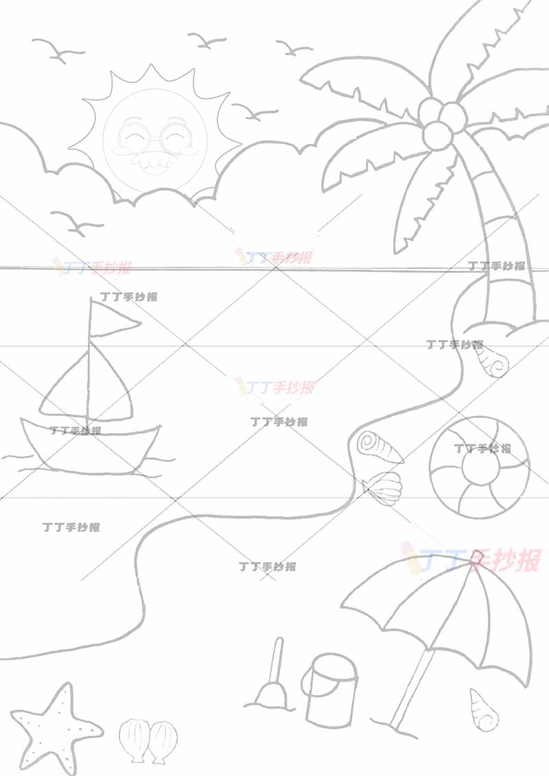 夏天儿童画竖版椰子树