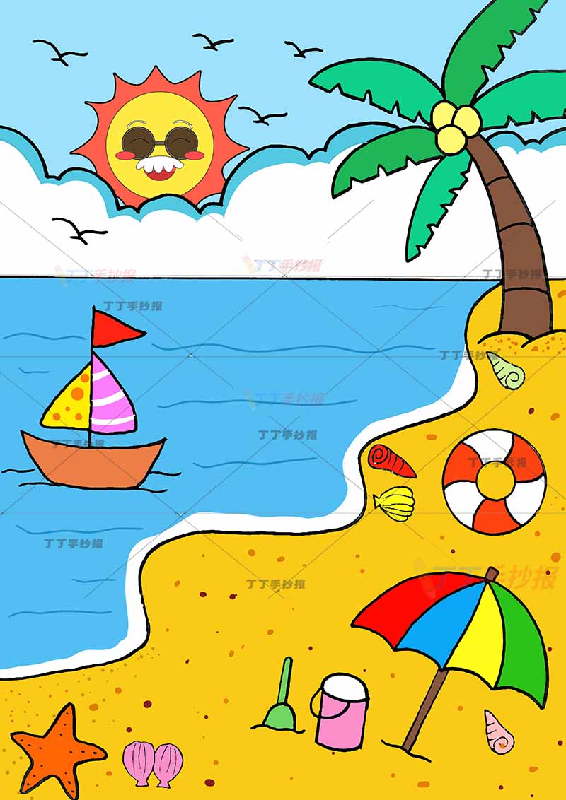 夏天儿童画竖版椰子树