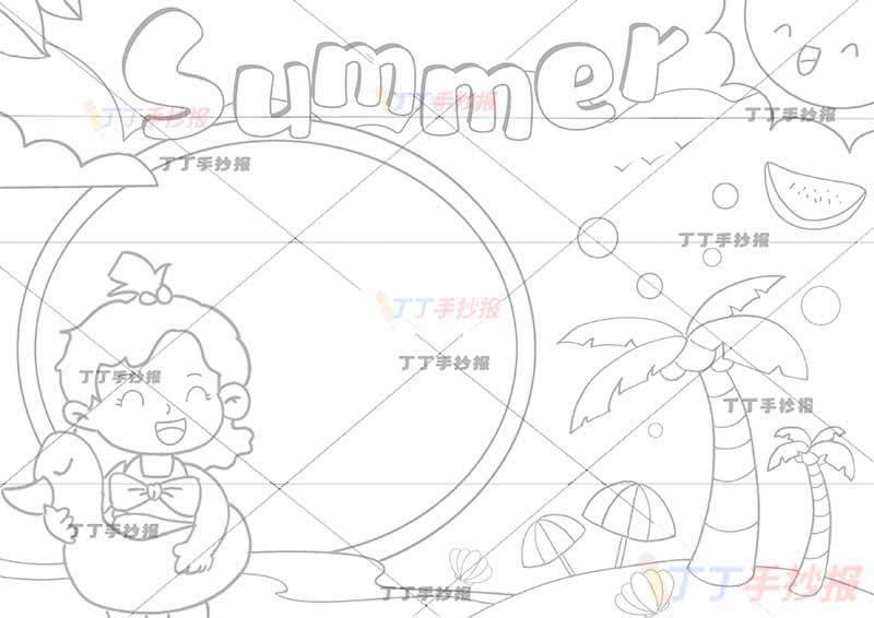 夏天英语手抄报左下鸭子女孩