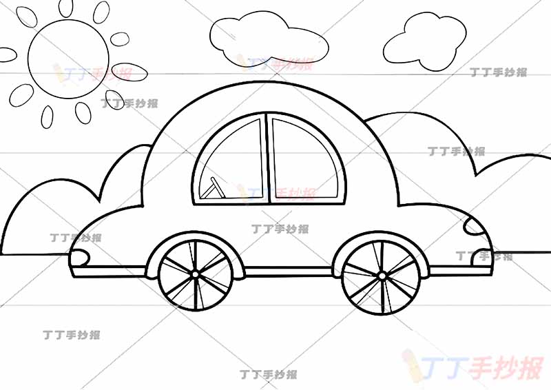 汽车儿童画关于车的绘画红色小汽车