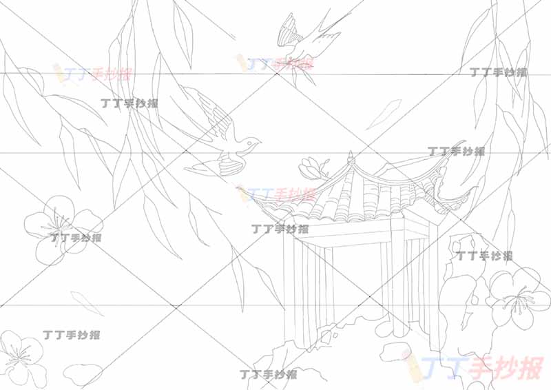 二年级古诗咏柳诗配画亭子贺知章