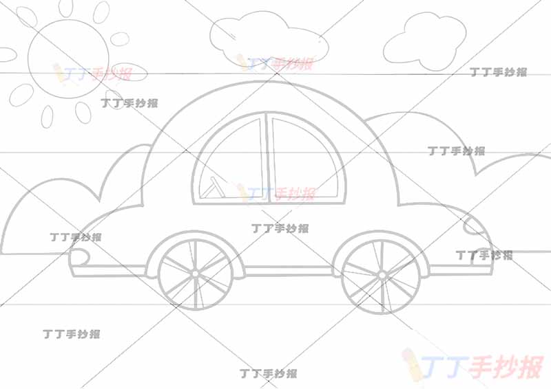 汽车儿童画关于车的绘画红色小汽车