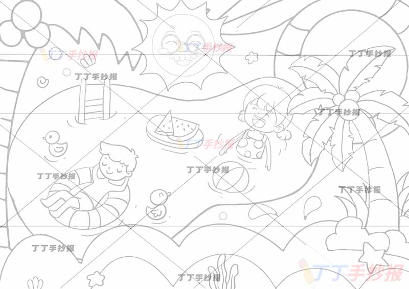 夏天儿童画两人