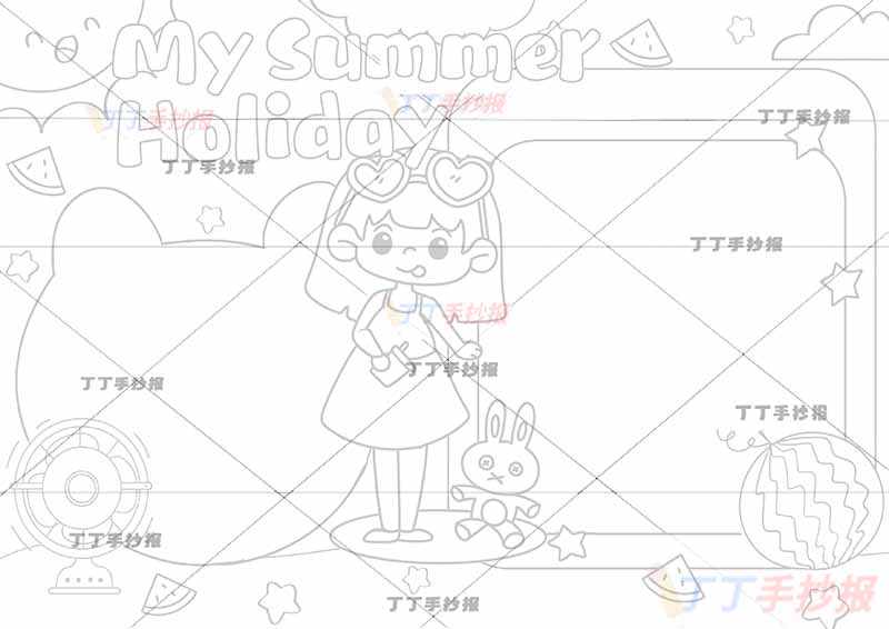 我的暑假生活英语手抄报暑假英语女孩在中间