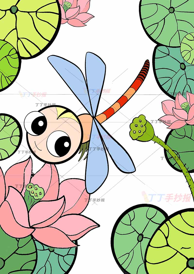夏天儿童画竖版蜻蜓