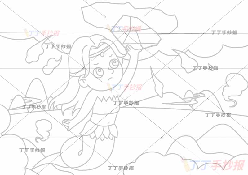 中国神话故事女娲补天儿童画七色宝石