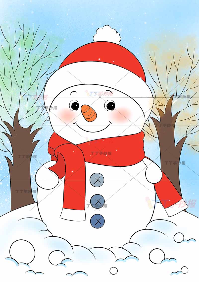 冬天儿童画竖版大雪人
