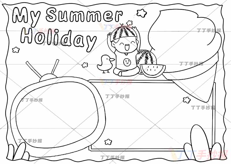暑假英语手抄报my summer holiday我的暑假生活上方男孩