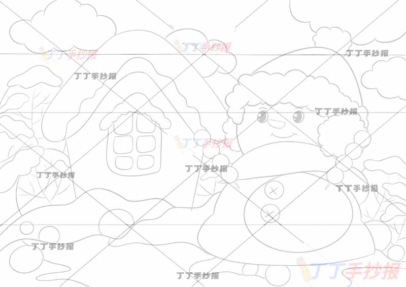 冬天儿童画雪人房屋2
