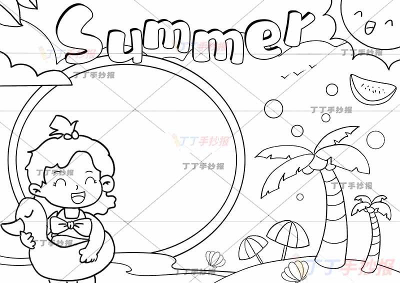 夏天英语手抄报左下鸭子女孩