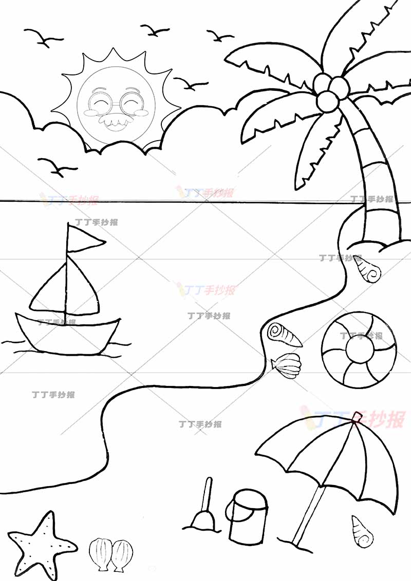 夏天儿童画竖版椰子树