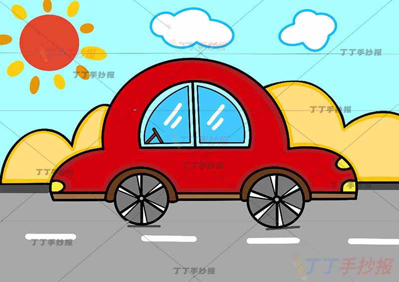 汽车儿童画关于车的绘画红色小汽车