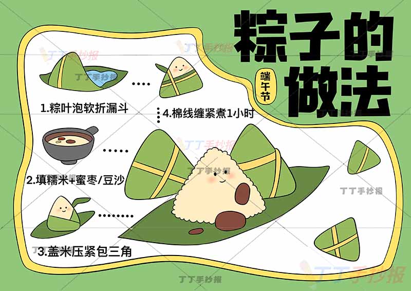 端午节粽子的做法手抄报端午包粽子右上标题